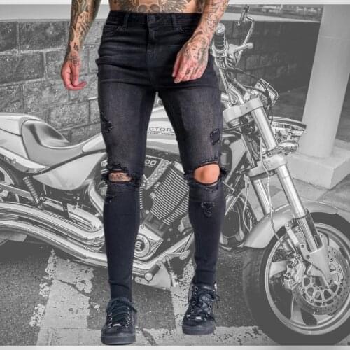 Mens Sweatpants Sexy Hole Jeans Pants Casual Summer Autumn Male Ripped Skinny Trousers Slim Biker Outwears Harajuku Pants