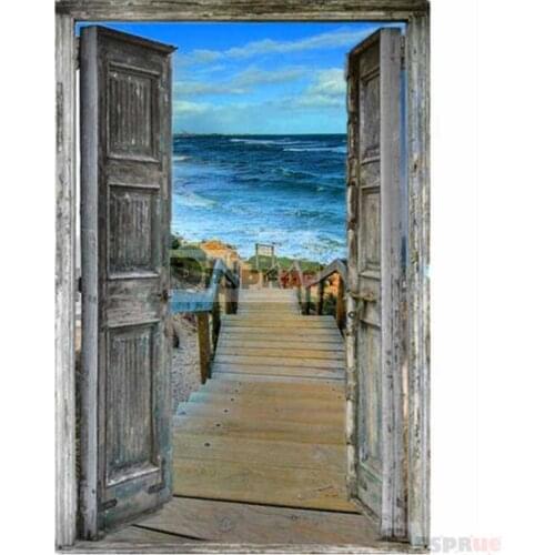 Dpsprue Full 5D DIY Square/Round Drill Diamond Painting "Door Sea Scenery" Diamond Embroidery Cross Stitch 3D Decor Gift DF22