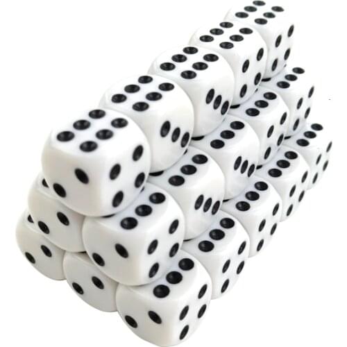 Yernea High-quality 50Pcs/Lot 16mm Dice Set White Black Point Drinking Dice Acrylic White Round Corner D6 Points Dice Club Party