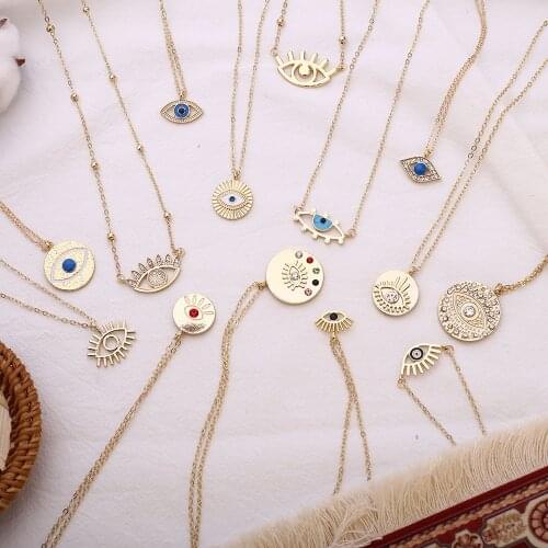 2020 New Stylish Accessories Gold Chain Womens Crystal Evil Eye Coin Pendant Necklaces Bohemian Gold Color Layered Necklace
