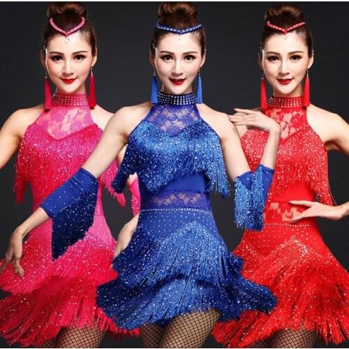 New latin dance costumes women salsa dancewear dance costume dresses ballroom competition dresses tango adult fringe gold sequin
