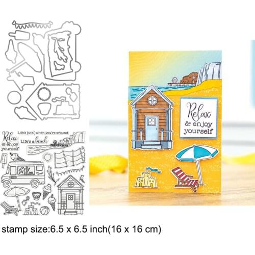 Beach Holiday Clear Stamps With Metal Cutting dies for DIY Scrapbooking Paper Cards Silicone Transparent Stempels Seal New