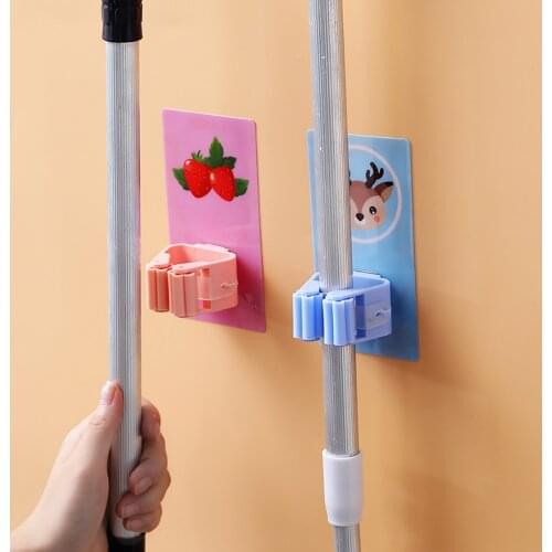 Self-Adhesive Seamless Stickers cartoon Mop Rack Kitchen Bathroom Rack Cute Mop hanger Mounted Wall rack