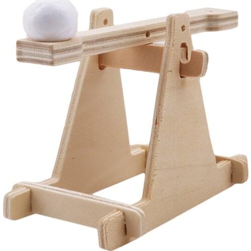 DIY Assembly Wooden Trebuchet Catapult Vehicle Model Kits Children Kids Scientific Experiment Small Physical Invention Toy Gift