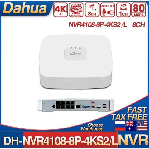 Dahua NVR4108-8P-4KS2/L 8 Channel Smart 1U 1HDD 8PoE Network Video Recorder H.265+ AI Face Detection HDMI People Counting