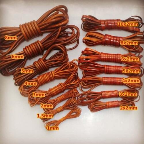 2 Meters Flat/Round Brown Genuine Leather Cords 1-10mm First Layer Of Cow Leather Bulk Rope Strings DIY Fine Jewelry Accessories