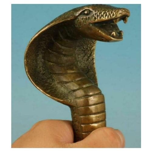 Old Bronze Handmade Carved cobra Snake Statue Cane Walking Stick Head Statues