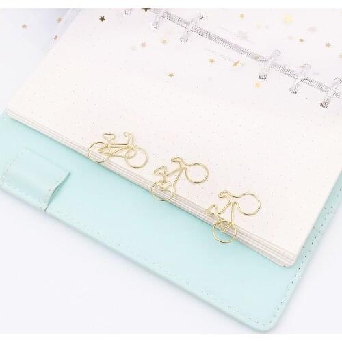 TUTU 10Pcs Cute gold Bicycle Shaped Paper Clips Scrapbook Memo Clip Metal Binder Paperclips Bookmark Stationery H0382