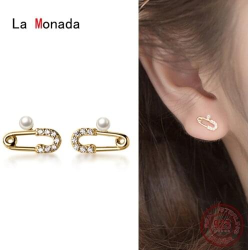 La Monada Small Pin Earrings For Women Fashion Silver Stud Earrings Women Silver Ear Piercing Silver 925 Jewelry Fake Pearl