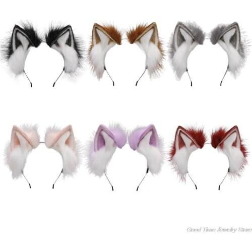 Womens Lolita Plush Hair Ornaments Animal Cat Ears Hair Accessories Halloween Party Hair Hoops Anime Cosplay Fancy Props