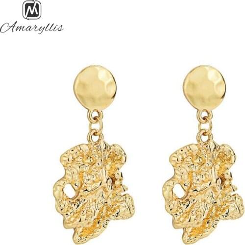 Amaiyllis Irregular Alloy Geometric Stud Earrings For Women Party Gold Color Pendant Post Earrings Simple Statement Earrings