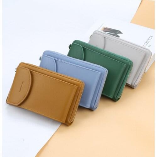 Girls Solid Leather Clutch Women Long Wallet Purse Card Holder Crossbody Mobile Phone Wallet Fashion PU Zipper Coin Purse