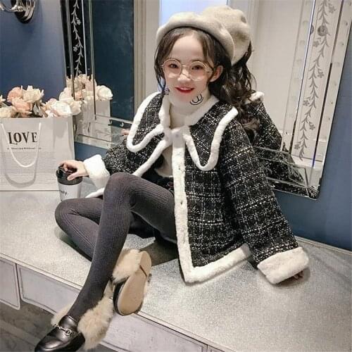 Winter Girls Woolen Jackets Kids Plaid Thicken Coats Children Autumn Clothes Warm Casual Kids Girls Outwear Long Jacket Parkas