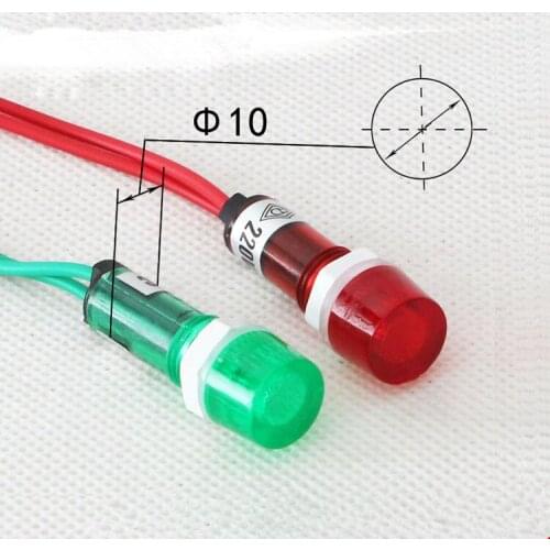 10Pcs DC12V Neon Indicator Pilot Signal Lamp Red Green yellow Light w 7.7" Long Cable 10mm XDN1-C