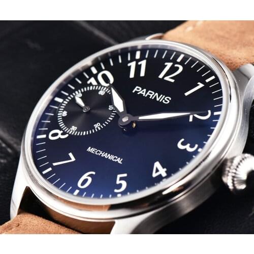 2017 Arrival Hand Wind Mechanical Watch Wristwatch 44mm Parnis Sapphire Luminous Leather Male Watch Mechanical relogio masculino