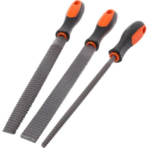 3 Pcs/Set Wood Rasp Steel File Carving Flat Round Semi-circular Shape Metal File Woodworking Craft Handle Tool