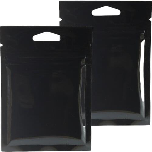 3x4 inch (8x11cm) Shiny Black Foil Flat Plastic Packaging Bag With Hang Hole 100 pcs small plastic bags heat-sealable