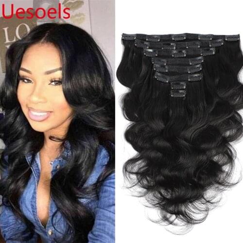Arietis 100% Remy 8Pcs 120gram Mongolian 8"-24" Body Wave Natural Black Full Head Clips In Human Hair Extension For White Women