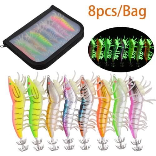 8PCS/Bag Luminous Egi Fishing Lure Squid Bait Squid Jigs Fishing Squid Lure Octopus Lure With The Glow Legs 8 Colors