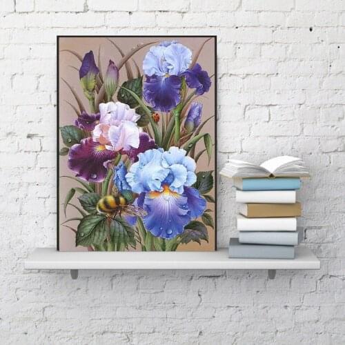 100% Full 5D Diy Daimond Painting Flower&Bee 3D Diamond Painting Round Rhinestones Diamant Painting Embroidery iris flower
