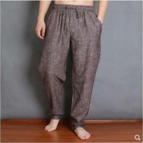Casual Loose Mens Retro Linen Drawstring Harem Pants Baggy Trousers Hot Sale New Comfortable Soft Versatile Solid Colors