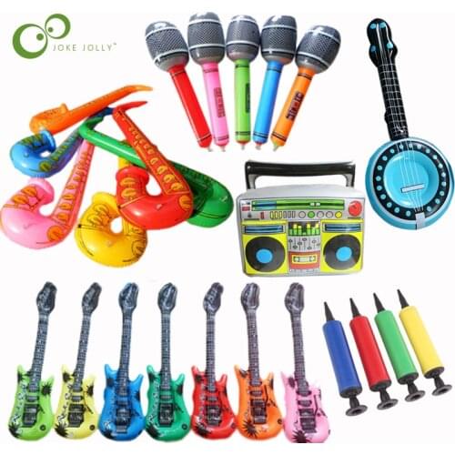 Childrens Plastic Inflatable Balloon Toy Musical Instrument Toy Microphone Guitar Saxophone Radio Lute Party Props LXX