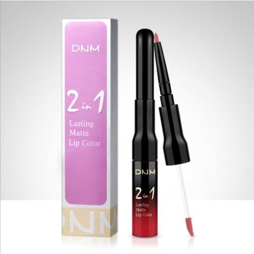 DNM Matte Sexy Nude Non-stick Cup Lipstick Glaze 2in1 Lip Gloss Lip Liner&lip Stick Waterproof Lasting Korean Makeup T1243