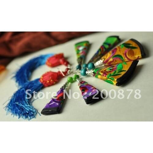 E067 Mix Wholesale Miao Ethnic Embroided Vintage Drop Tassel Ear Rings 10pcs Earrings Free Shipping