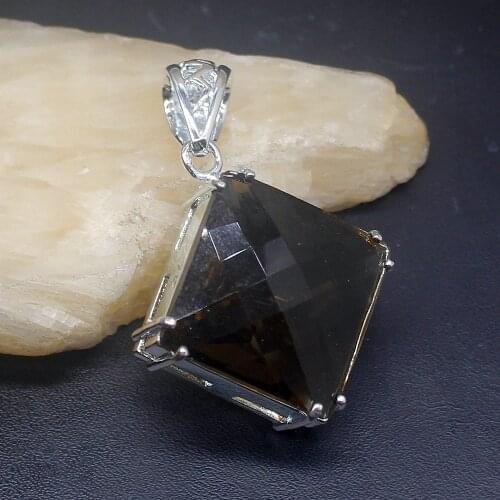 Gemstonefactory Jewelry Big Promotion 925 Silver Square Smoky Topaz Perfect Charm Women Ladies Gifts Necklace Pendant 0647