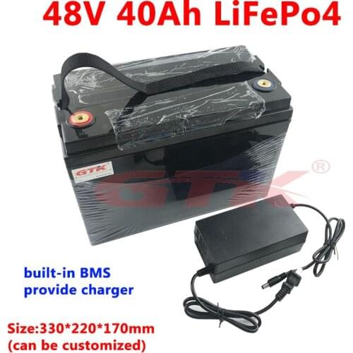 GTK 48v 40ah lifepo4 battery pack lithium 40ah battery for 4000W motor RV car boat forklift+5A charger