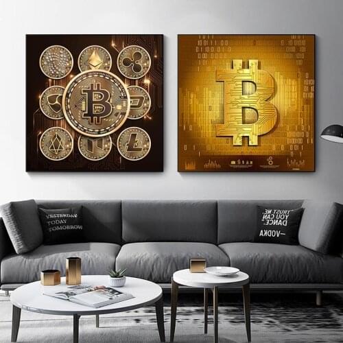 Get Rich Bitcoin Wall Art Posters Prints Money Canvas Painting Wall Pictures for Office Living Room Home Wall Cuadros Decor