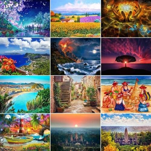 GATYZTORY Oil Painting By Numbers Landscape 60x75cm DIY Paint By Numbers For Adult Frame Canvas Painting Unique Gift