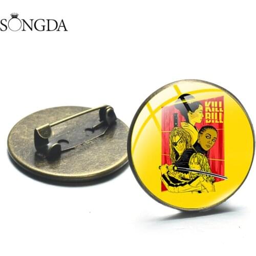 Classic KILL BILL Movie Poster Badges Personality Women 3D Printed Glass Dome Brooch Pins Backpack Clothes Accessories
