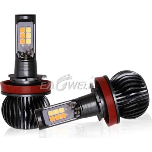 1 Pair H11 Universal Car Headlight Bulbs 720LM 12V-24V Mini Headlamps Kit Aluminum Alloy White 6000K Yellow 3000K Auto Lamps