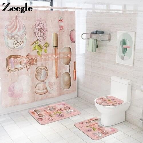 Creative Funny Bathroom Decoration Bath Mat and Shower Curtain Set Bathroom Carpet Toilet Mat Bathroom Non-Slip Foot Mat Set