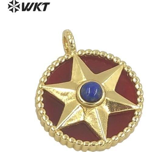 WT-P1488 WKT Optional Multiple Colors Gold Electroplated Round Star Pattern Pendant Fashion Pendant Findings Jewelry Supplies