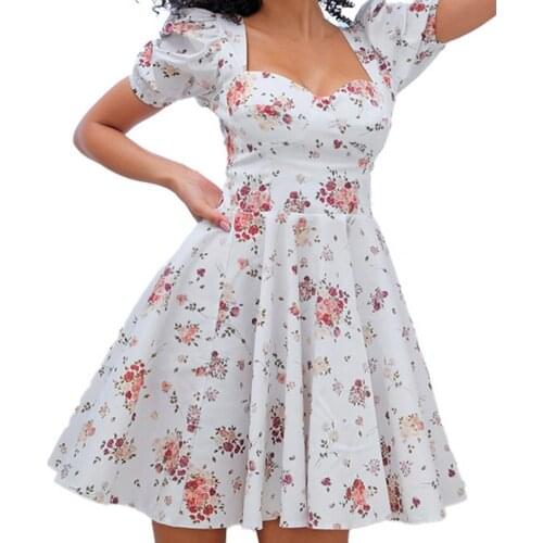 Summer Dress Women Dresses Elegant Summer Dress Low Neck Fluffy Hem Mini Women Puff Sleeve Dress Sexy Dress Clubwear robe femme