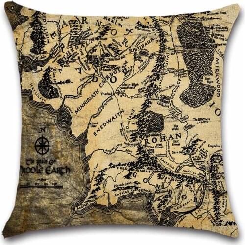 Middle Earth Maps Ring Print Linen Beige Cushion Cover Pillow Case Decoration for Home Living Room Sofa Chair Friend Gift