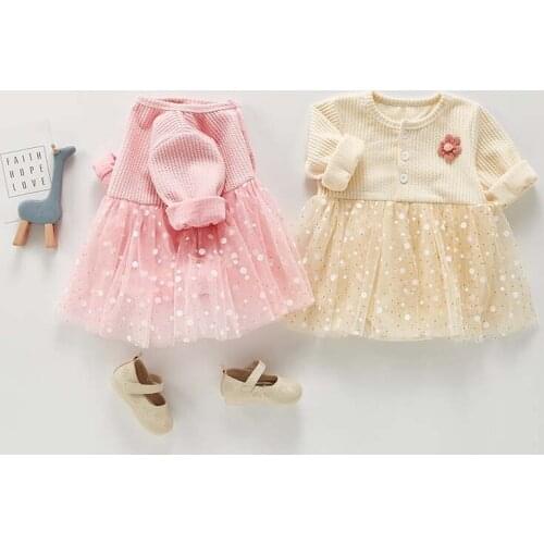 Melario Baby Autumn Winter Clothing Infant Kids Baby Girl Ribbed Knit Dress Long Sleeve Knitted Dresses Mesh Princess Party Gown