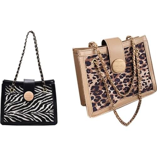 Fashion Luxury WomenS Pu Leather Cow Pattern Shoulder Bag Leisure Chain Messenger Bag Small Square Bag