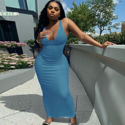 Fashion Women 2021 Summer Casual Sexy Solid Bodycon Camisole Dress Sleeveless Long Slim Streetwear Party Club Maxi Dress Female