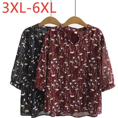 New 2021 Ladies Summer Plus Size Tops For Women Large Blouse Half Sleeve Loose Casual Floral Print Chiffon Shirt 3XL 4XL 5XL 6XL