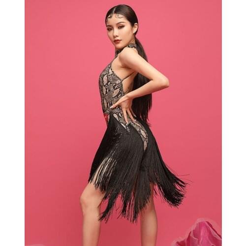 2021 New L9736 Leopard Tassel Latin Dance Dress Women Performance Costume Modern Dancing Dresses Belly Dance Dress