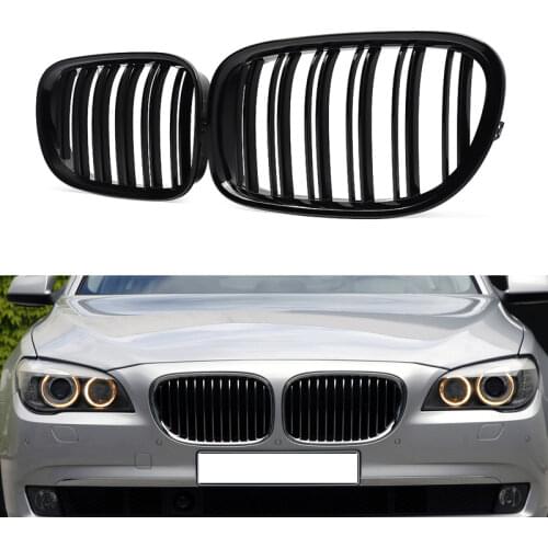 Car 2 Slat Double Gate Grills Front Kidney Grill Gloss Matt Black For BMW F01 F02 F03 F04 7 Series 2009-2015 Auto Accessories