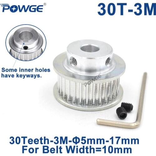 POWGE 30 Teeth 3M Timing Pulley Bore 5/6/6.35/7/8/10/12/14/15/16/17mm for Width 10mm HTD 3M Synchronous belt HTD3M 30Teeth 30T