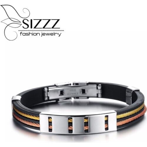 SIZZZ 19cm Long 10mm Wide Jewelry wholesale stainless steel silicone Bracelet&Bangles for men