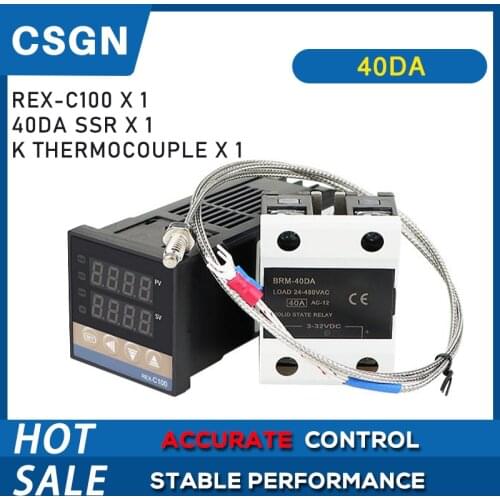 REX-C100 PID Temperature Controller 220V Thermostat SSR Output+25DA 40DA 60DA Relay SSR+K Thermocouple Probe