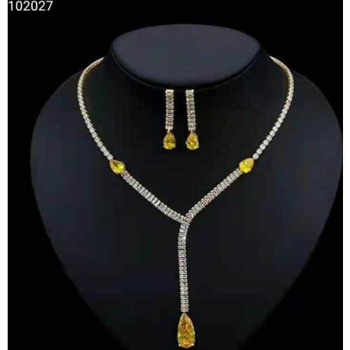 Funmode Luxury Water Drop Necklace Earring Full Jewelry Set For Women Wedding Collection Set Wholesale FS210