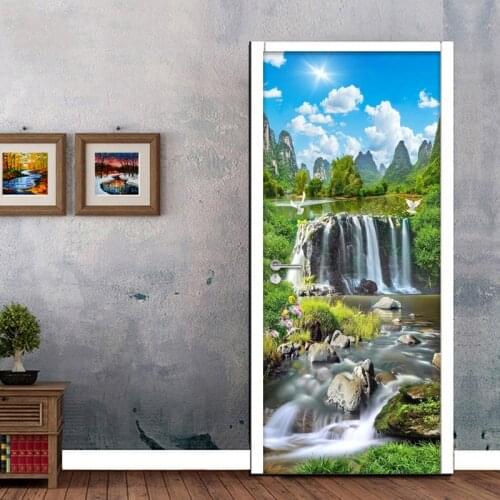 Creative DIY Self-adhesive Door Sticker PVC Waterproof Wall Decals Living Room Door Mural Natural Landscape 3D Photo Wallpaper