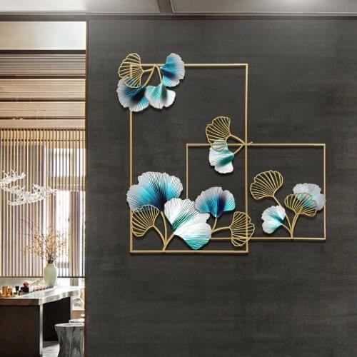 Modern Luxury Wrought Iron Ginkgo Leaf Wall Hangings Home Livingroom Background Wall Mural Crafts Hotel Wall Sticker Decoration